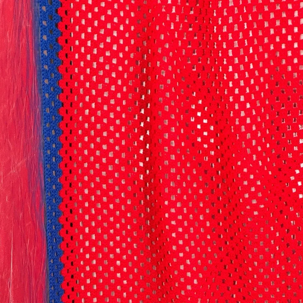 *Beautiful Hand Made Red and Blue Crocheted Blanket